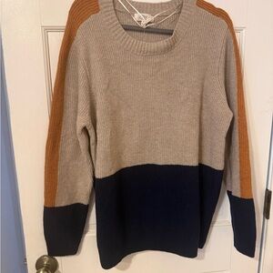 Colorblock Sweater with Tan and Navy Accents